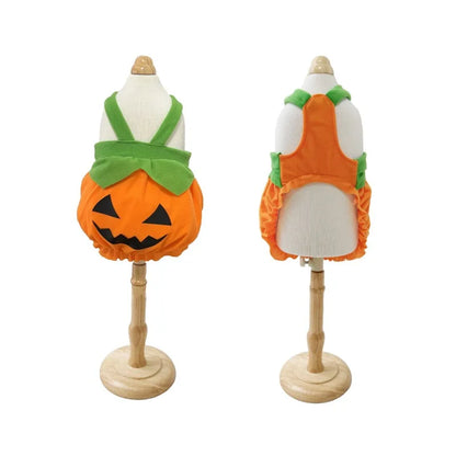 Halloween Pumpkin Pet Dress – Adjustable Washable Overall Costume for Small Dogs & Cats, Funny Scary Trick-or-Treat Outfit for Puppies
