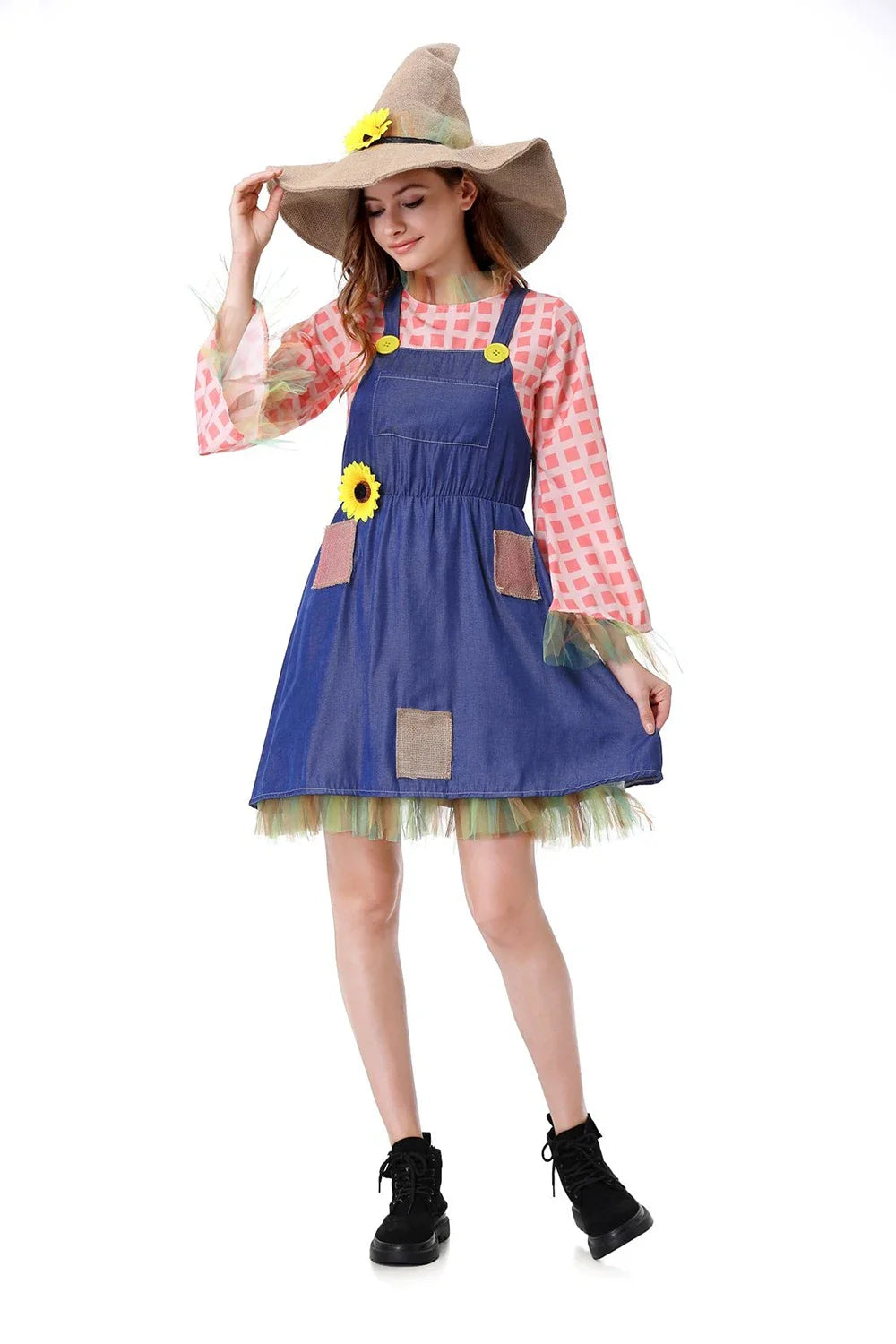 Parent-Child Pioneer Girl Cosplay Costume – Colonial Floral Village Dress with Hat for Kids Halloween, Carnival & Dress-Up Role Play
