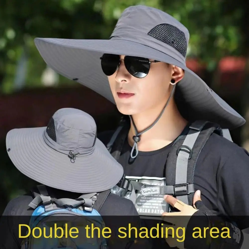 15cm Large Brim Polyester Sun Hat – UV Protection Breathable Mesh Fishing Cap, Foldable Outdoor Hat for Hiking & Beach