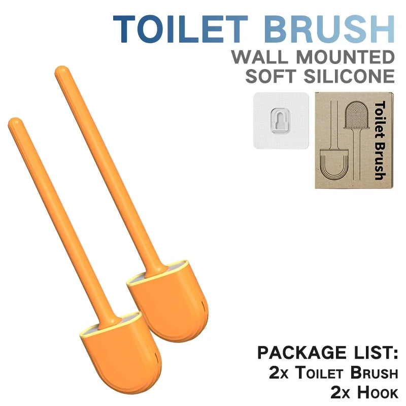 Juego de escobillas de inodoro de silicona – Limpiador de inodoro montado en la pared, kit moderno de cepillo de limpieza para WC, cepillo de silicona flexible con soporte de almacenamiento para baño y accesorios