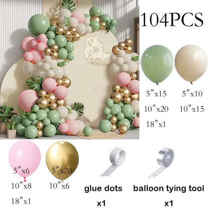 Sage Green Balloon Arch Garland Kit – Green, White, Sand & Gold Confetti Latex Balloons for Birthday, Wedding & Graduation Decorations