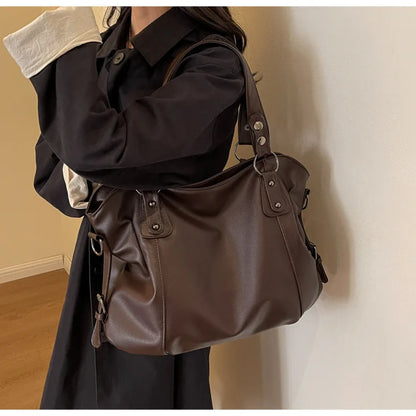 Women’s PU Leather Shoulder Bag – 2026 Fashion Handbag with Soft Interior Compartment, Contrast Color Design, Zipper Closure, Stylish Everyday Purse for Work, Travel & Casual Use