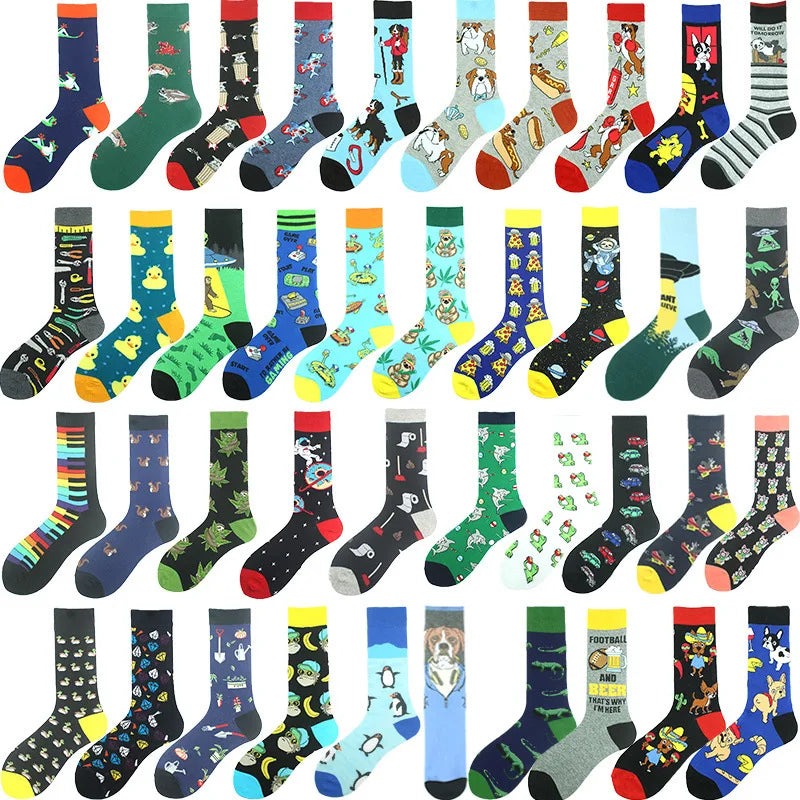 Funny Cotton Novelty Crew Socks – Alien, Planet, Shark, Dinosaur, Skateboard & Math Designs for Men & Women