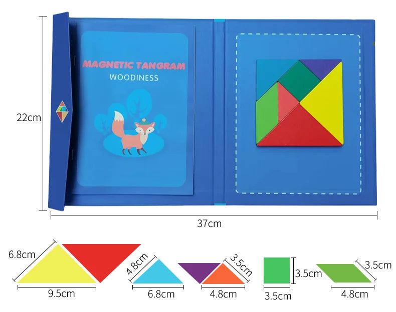 Libro magnético de tangram de madera – Juguete educativo Montessori, rompecabezas portátil para niños, infantes y desarrollo de inteligencia temprana