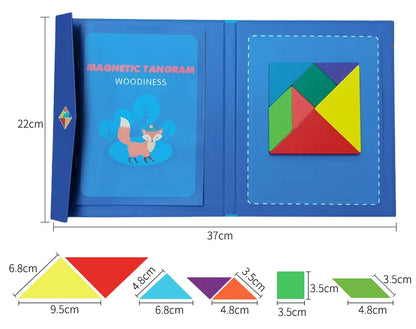 Libro magnético de tangram de madera – Juguete educativo Montessori, rompecabezas portátil para niños, infantes y desarrollo de inteligencia temprana