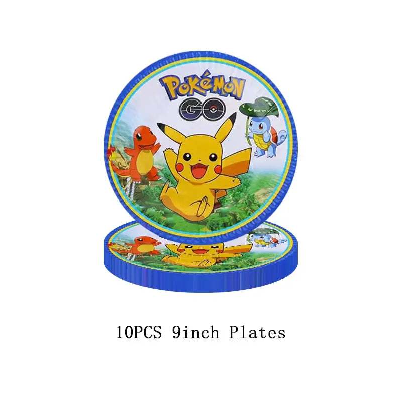 Pokémon Theme Birthday Party Decorations – Cartoon Pokémon Go Tableware Set (Cups, Plates & Pikachu Balloons) for Baby Shower & Party Favors