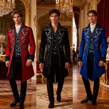 Men’s Steampunk Medieval Frock Coat – Renaissance Vintage Gothic Tailcoat Jacket, Victorian Court Coat for Cosplay & Costume Parties