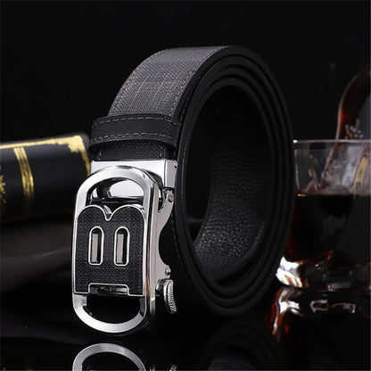Men's Genuine Leather & Canvas Belt 3.4cm Classic Buckle Casual Jeans Waist Belt