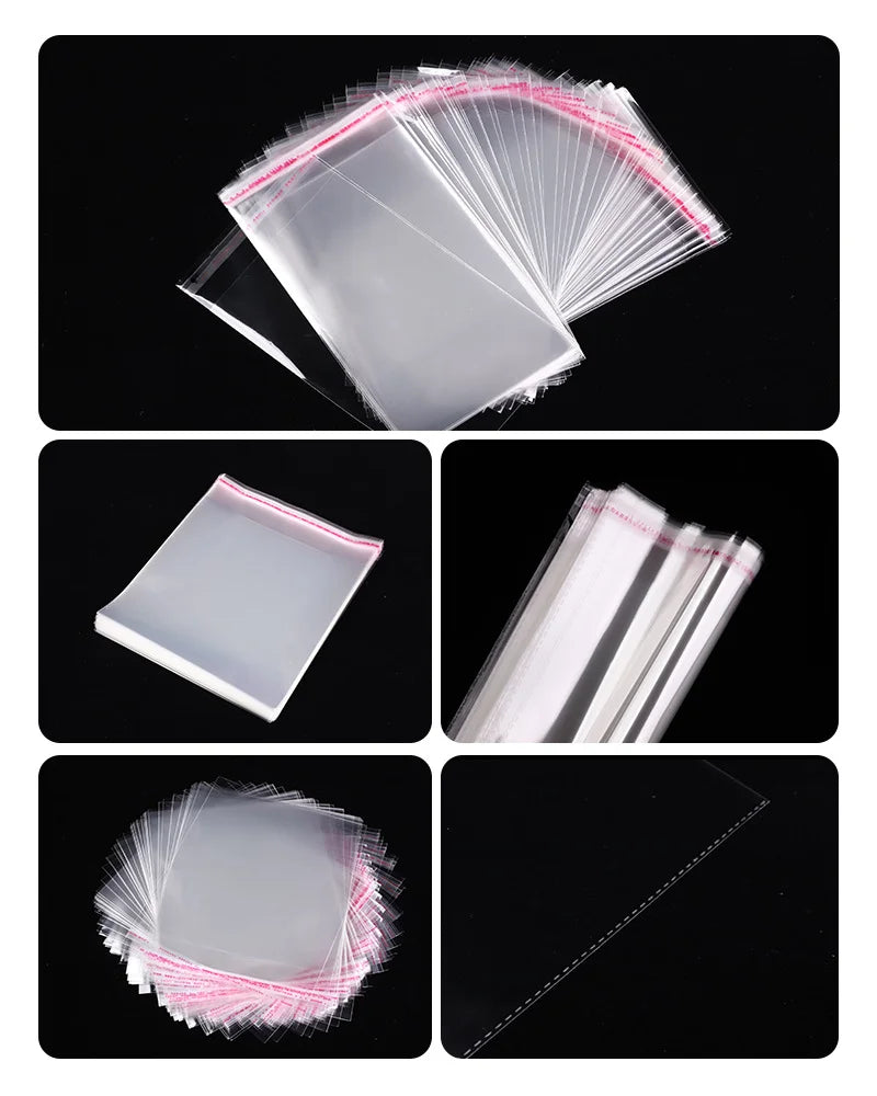 100 sacs auto-adhésifs transparents en OPP – Sachets d'emballage en plastique refermables pour vêtements, bijoux, biscuits, bonbons et emballage cadeau