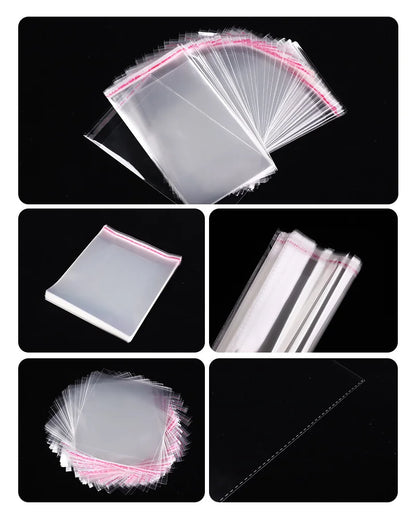 100 sacs auto-adhésifs transparents en OPP – Sachets d'emballage en plastique refermables pour vêtements, bijoux, biscuits, bonbons et emballage cadeau