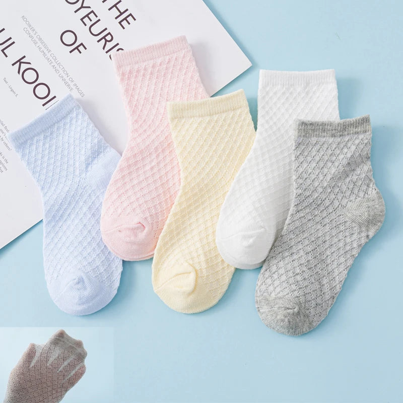5 Pairs Kids Summer Cotton Mesh Socks Breathable Sports Ankle Socks for Boys & Girls