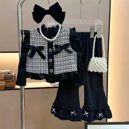 Girls 3-Piece Clothing Set – Baby Long-Sleeve Top & Flared Pants Warm Casual Outfit for Autumn & Spring, 12M–5Y