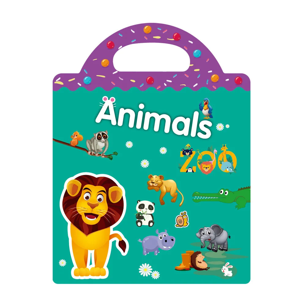 Kids Reusable Scene Sticker Book – DIY Cartoon Animal Puzzle Sticker Game, Early Learning Cognition Toy, Creative Educational Activity Gift for Children