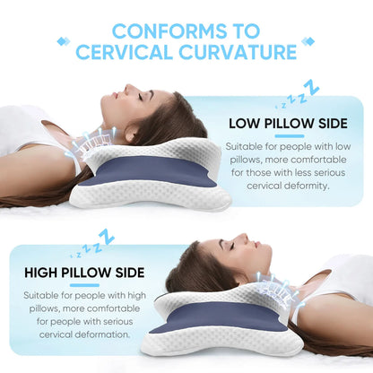 Almohada cervical de espuma viscoelástica – Almohada ergonómica ortopédica para soporte del cuello, almohada contorneada para dormir de lado, boca arriba y boca abajo, cojín de cama para comodidad del cuello y alivio del dolor