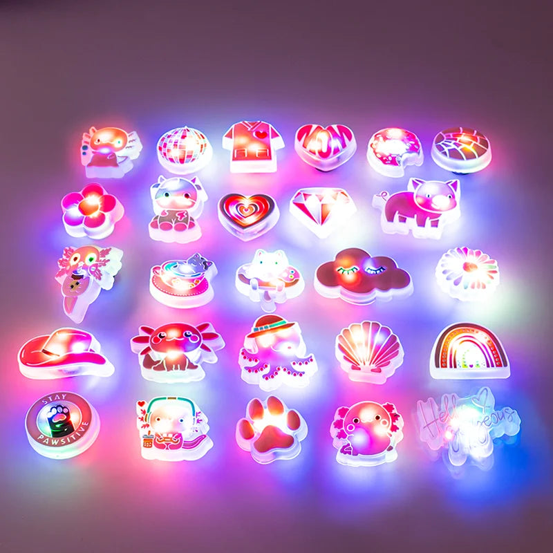 1PC Pink LED Shoe Charm – Shiny Diamond Flower & Cow Design Clog Buckle for Women & Men, Fashion Shoe Decoration Gift