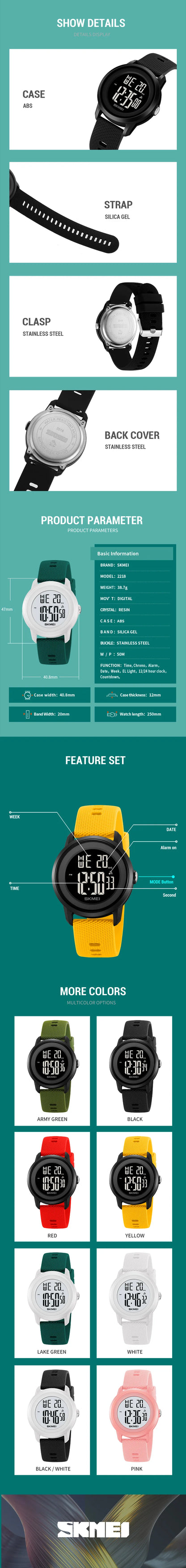 SKMEI 2218 Waterproof LED Digital Sport Watch (Unisex)