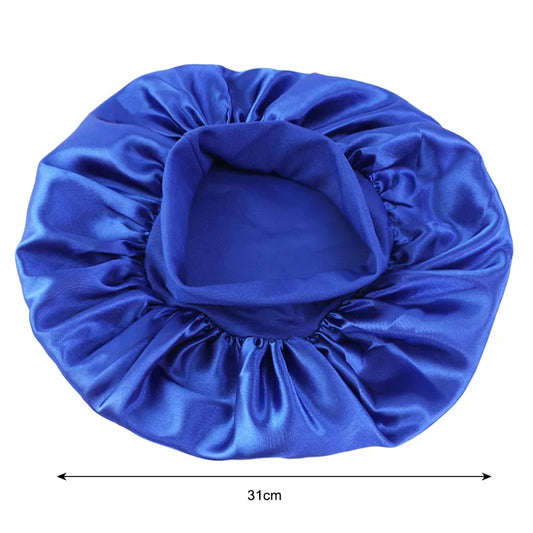 Gorro de satén sedoso para dormir con banda elástica – Gorro de noche de ala ancha para dormir y proteger el cabello