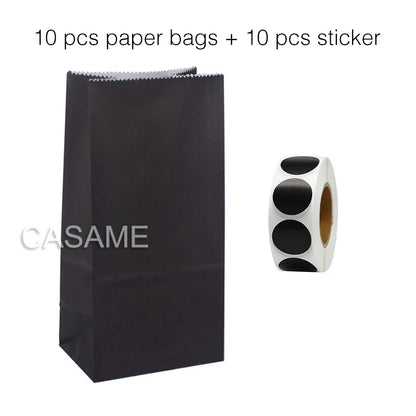 10PCS Stand-Up Colorful Gift Bags with Stickers – Solid, Striped & Polka Dot Treat Bags for Wedding, Birthday & Party Favors (18×9×6cm)