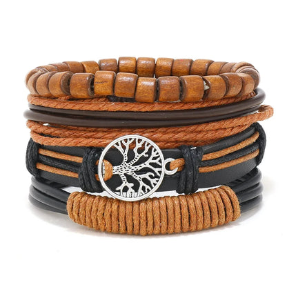 Bohemian Leather Bracelet for Men – Hand-Woven Wooden Bead Charm Bracelet | Vintage Fashion Jewelry Gift for Him