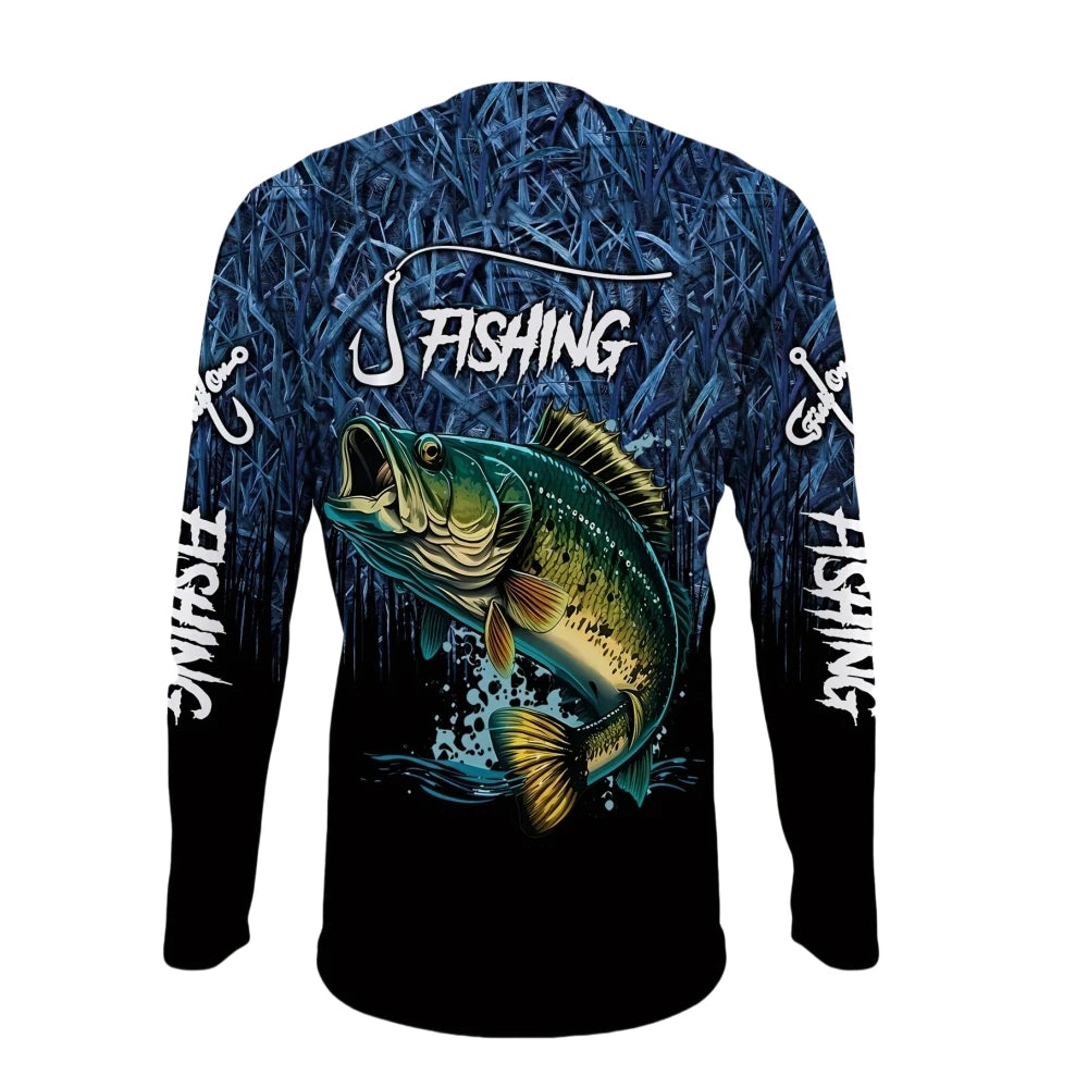 Men's Long Sleeve Fishing Shirt – Casual Crew Neck Outdoor Performance T-Shirt for Fishing, Hiking & Everyday Wear