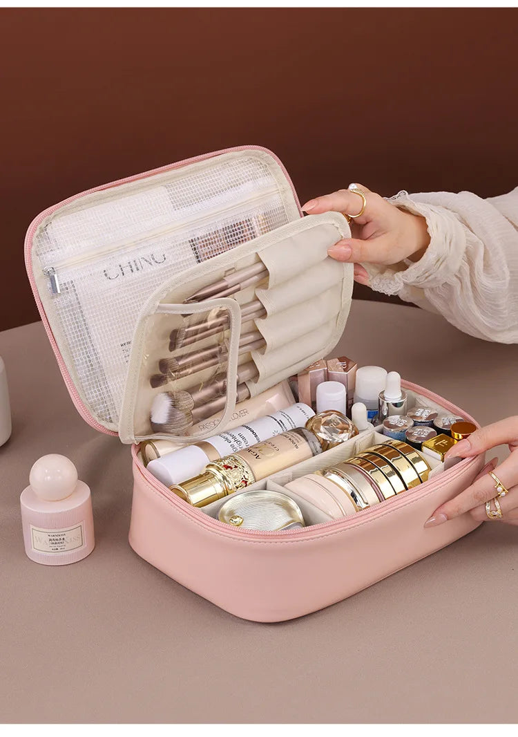 Bolsa de cosméticos de gran capacidad para mujer – Organizador de maquillaje de lujo portátil, neceser de viaje para productos esenciales de belleza, cuidado de la piel, cosméticos y accesorios personales