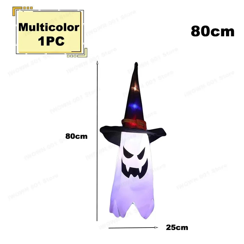 LED Flying Witch Hat Halloween Decorations – Hanging Ghost Lights & Glowing Wizard Lamp for Bar, Party, Dress-Up & Spooky Decor
