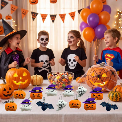 12-40PCS Halloween Mini Plush Keychains Bulk, Cute Ghost Stuffed Animal Charms, Trick or Treat Goodie Bag Fillers, Halloween Party Favors, Gifts and Kids Accessories