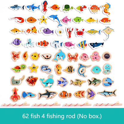 Jouet de Pêche Magnétique en Bois – Jeu d'Apprentissage Montessori sur la Vie Marine, Activité de Pêche Éducative Précoce pour Bébé, Jouet de Développement Cognitif Interactif Parent-Enfant pour Enfants