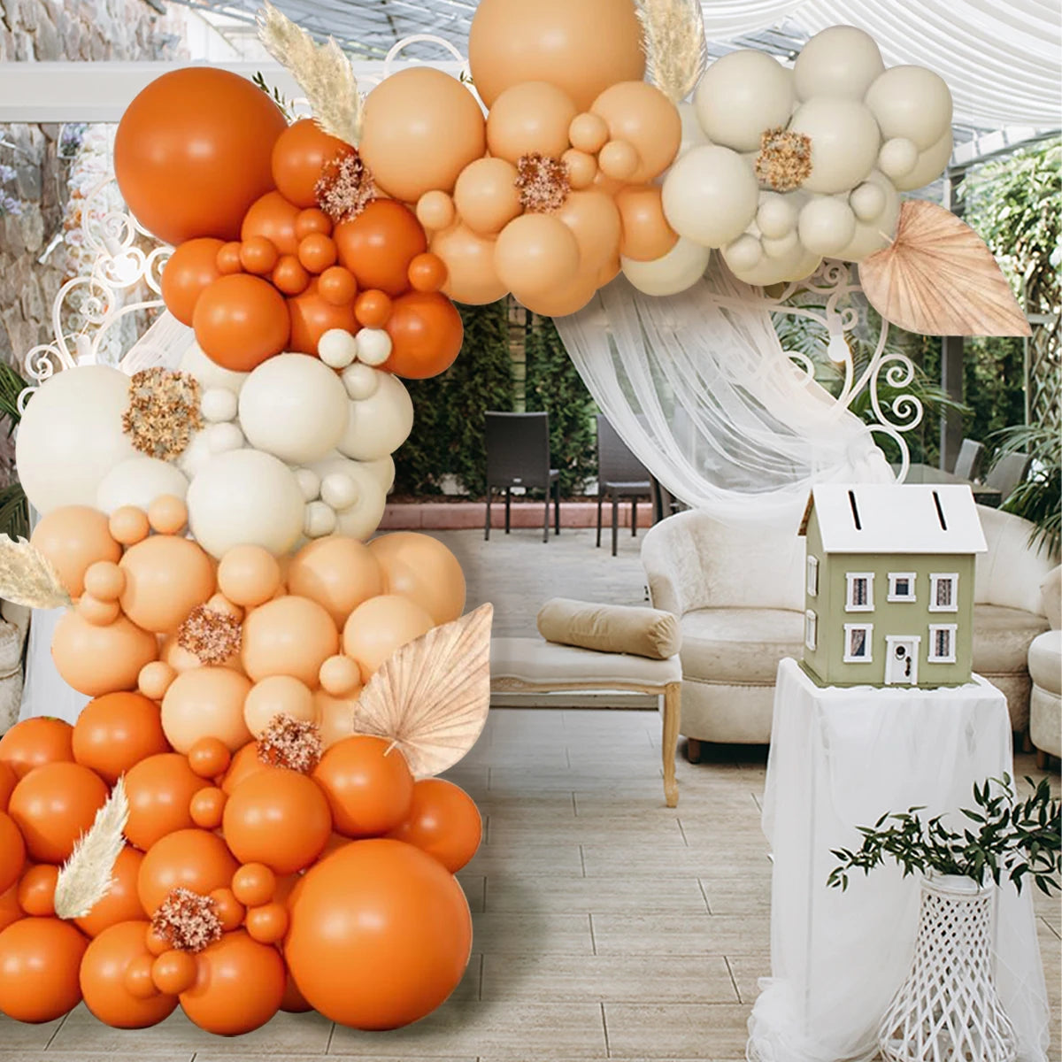 Matte Orange, Yellow, White & Gold Balloon Garland Arch Kit – Wedding, Baby Shower, 1st Birthday & Party Decorations