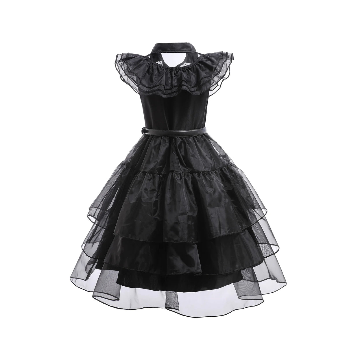 Girls’ Wednesday Addams Cosplay Costume Dress – Gothic Mesh Party Dress for Kids, Halloween Carnival Dress-Up Outfit, Ages 4–12