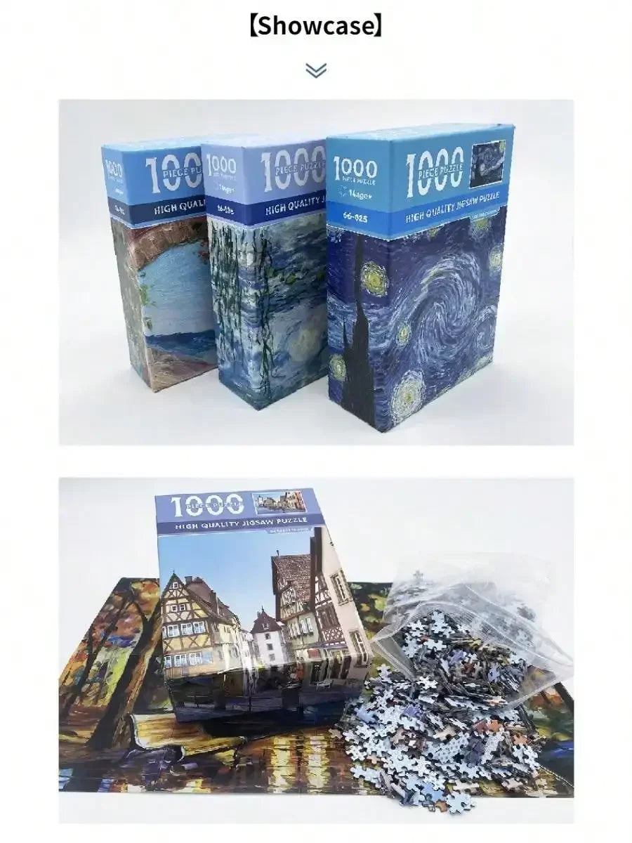 Mini puzzle de 1000 pièces – Puzzle de peinture à l'huile célèbre de Van Gogh pour adultes, jeu de puzzle d'art 38 × 26 cm, jouet éducatif casse-tête et cadeau de Noël