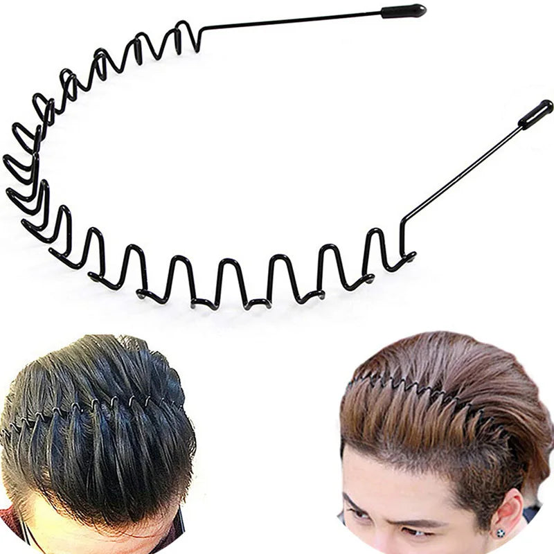 Diadema unisex de metal negro – Aro de pelo ondulado elástico antideslizante para hombres y mujeres | Accesorios para el cabello sencillos y a la moda