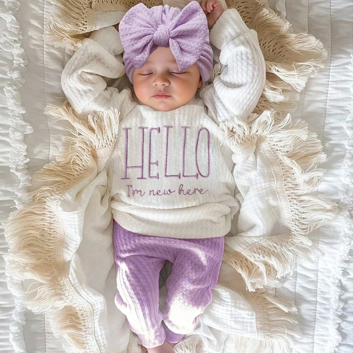 Ysteed "Hello" Embroidered Newborn Photography Prop Set – Baby Bow Sleep Cap & Cute Infant Photoshoot Accessories, HD Photo Studio Set