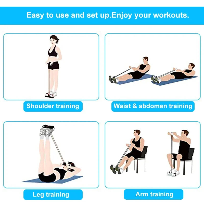 4-Tube Resistance Band Pedal Trainer – Elastic Pull Rope Fitness Equipment for Abdomen, Waist, Arm Training, Yoga & Home Workouts