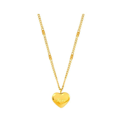 1pc Gold Color Peach Heart Necklace for Women Simple Fashion Love Engraved Collarbone Chain Holiday Gift