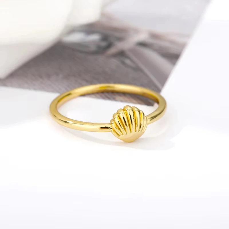 Gold Stainless Steel Starfish & Shell Ring – Adjustable Waterproof Beach-Inspired Ring for Women