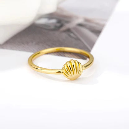Gold Stainless Steel Starfish & Shell Ring – Adjustable Waterproof Beach-Inspired Ring for Women