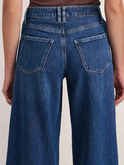 Women's Deep Blue Wide-Leg Jeans – Stylish Casual Denim Trousers for Comfortable Everyday Wear