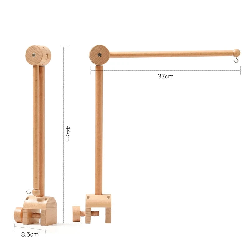 Baby Wooden Bed Bell Bracket – Newborn Crib Mobile Stand for 0-12 Months, Wooden Hanging Toy Holder with Crochet Bed Bell Rattle, Infant Nursery Decoration & Sensory Baby Toy Accessory