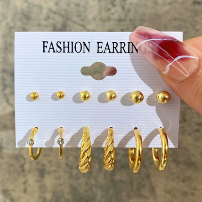 Boucles d'oreilles créoles dorées grand cercle pour femmes, ensemble bohème vintage, perle, cœur, zircon, clous, bijoux cadeau