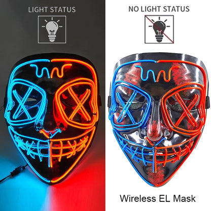 Masque LED sans fil Purge – Masque néon lumineux pour Halloween, fêtes et festivals