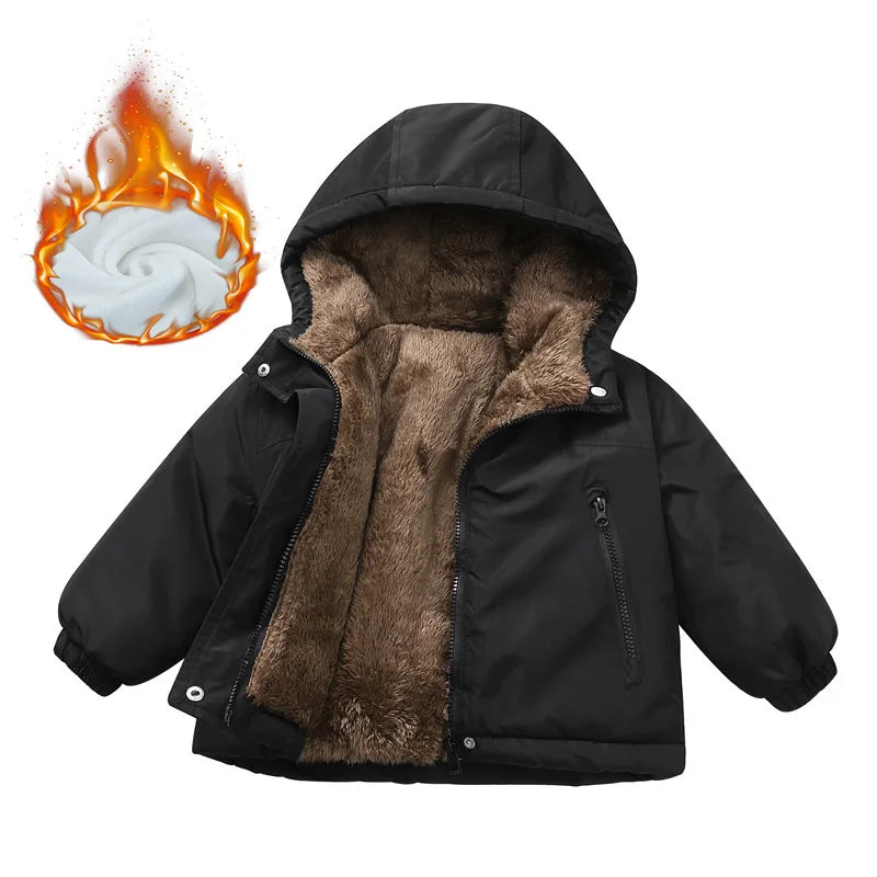 Kids’ Thick Plush-Lined Winter Jacket – Hooded Cotton-Padded Parka for Boys & Girls, Warm Lambswool-Style Outerwear for Ages 2–12