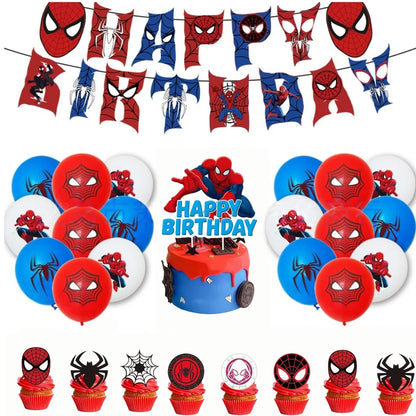 Spider Hero Birthday Party Supplies Set – Kids' Party Tableware Kit with Plates, Cups, Tablecloth, Backdrop, Balloons & Decorations