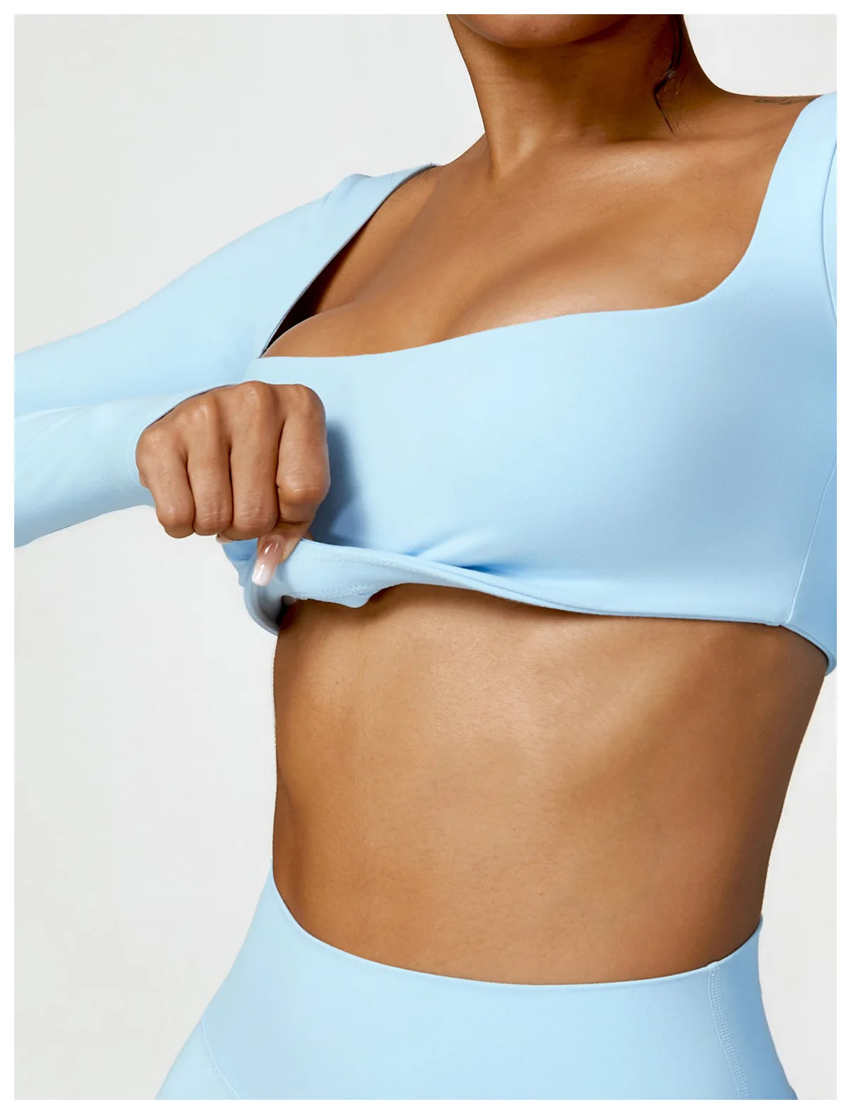 Women’s Square Neck Sports Crop Top – Long Sleeve Quick-Dry Gym Yoga Fitness Activewear