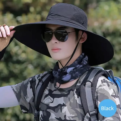 15cm Large Brim Polyester Sun Hat – UV Protection Breathable Mesh Fishing Cap, Foldable Outdoor Hat for Hiking & Beach