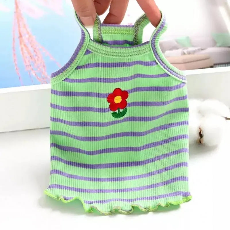Vestido de verano para cachorros lindos para perros y gatos pequeños – Ropa de encaje a rayas para mascotas, camiseta y falda para perras Chihuahua, Yorkie, Bichon
