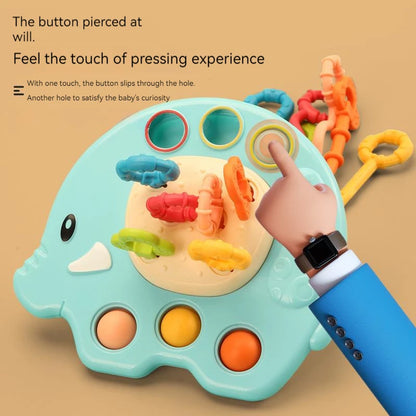 Juguete Sensorial de Silicona Montessori con Cuerda para Bebés – Mordedor Sonajero para Bebés de 6 a 12 Meses