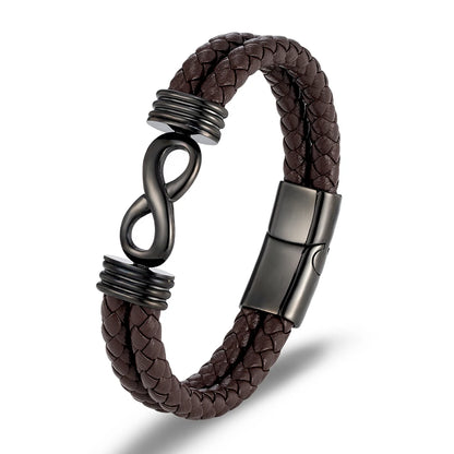 Inspirational Infinity Number 8 Leather Bracelet for Men – Motivational Cuff Bangle, Anniversary & Father’s Day Gift