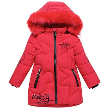 dsGirls Winter Jacket 3-12 Years, Thick Warm Hooded Coat with Zipper, Waterproof Autumn and Christmas Outerwear for Ki