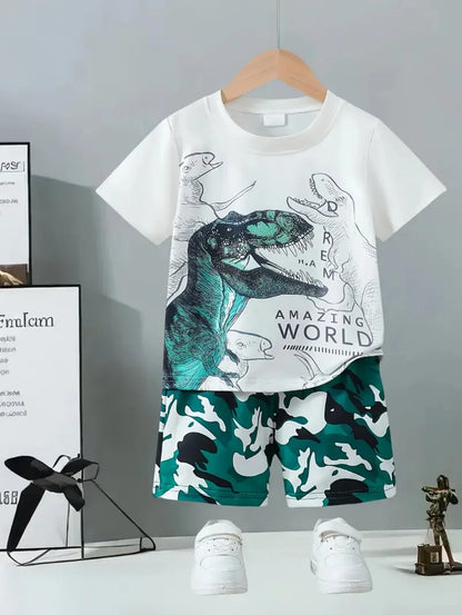 Camiseta de dinosaurios 3D para niños, de manga corta, casual, para verano, para niños y niñas